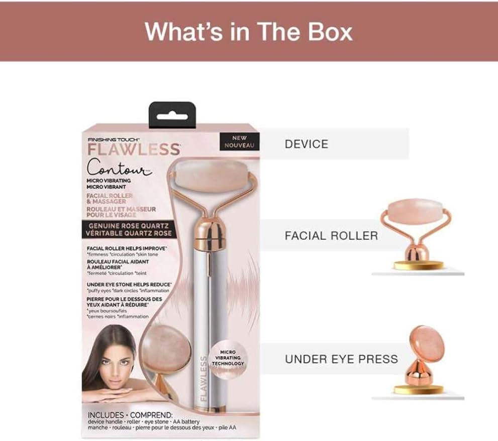 Finishing Touch Flawless Contour Vibrating Facial Roller & Massager, Rose Quartz