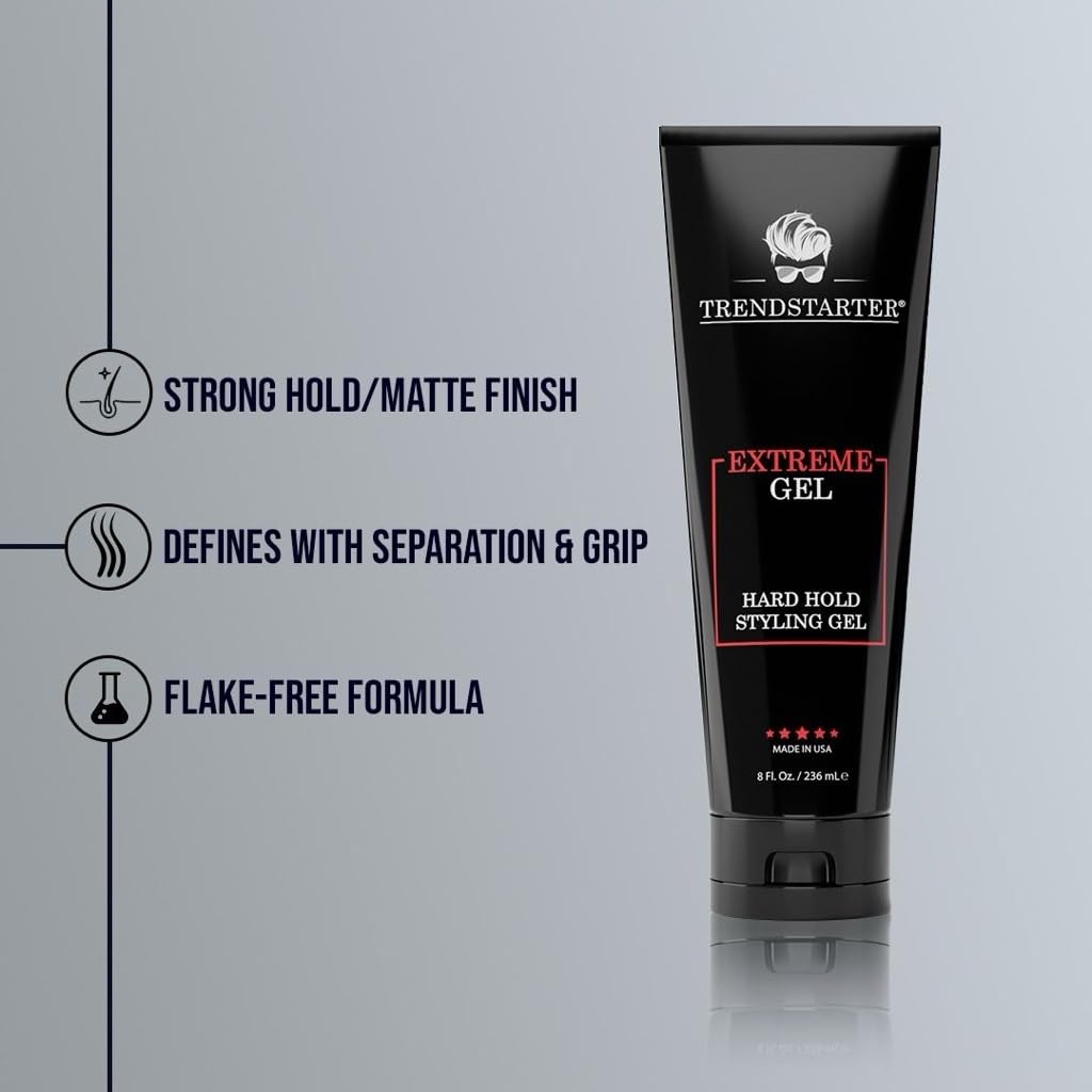 TRENDSTARTER - EXTREME GEL - Hard Hold - Natural Shine - Extreme Strength - Non-Flaking Hair Gel Formula for All Hair Types - All-Day Reliability