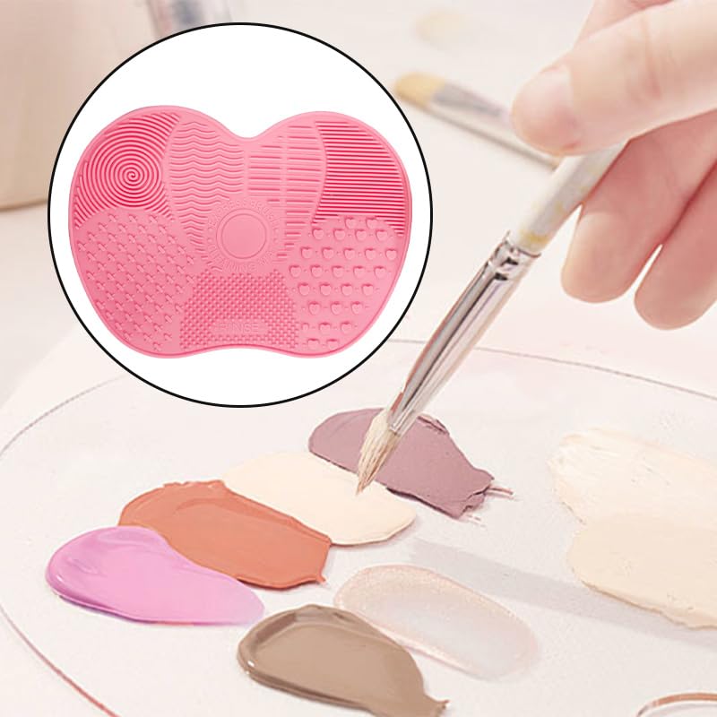 4 Pcs Silicone Makeup Brush Cleaning Mat Portable Makeup Brush Cleaning Mat with Suction Cup, Washing Tool for Makeup Brushes, Large and Small Sizes (Green and Pink)