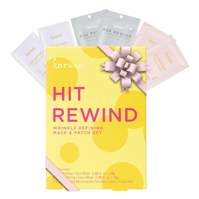 Karuna Hit Rewind Wrinkle Refining Mask and Patch Set, Includes 2 Hydrating Face Masks, 2 Age-Defying Face Masks, and 4 Microneedle Patches