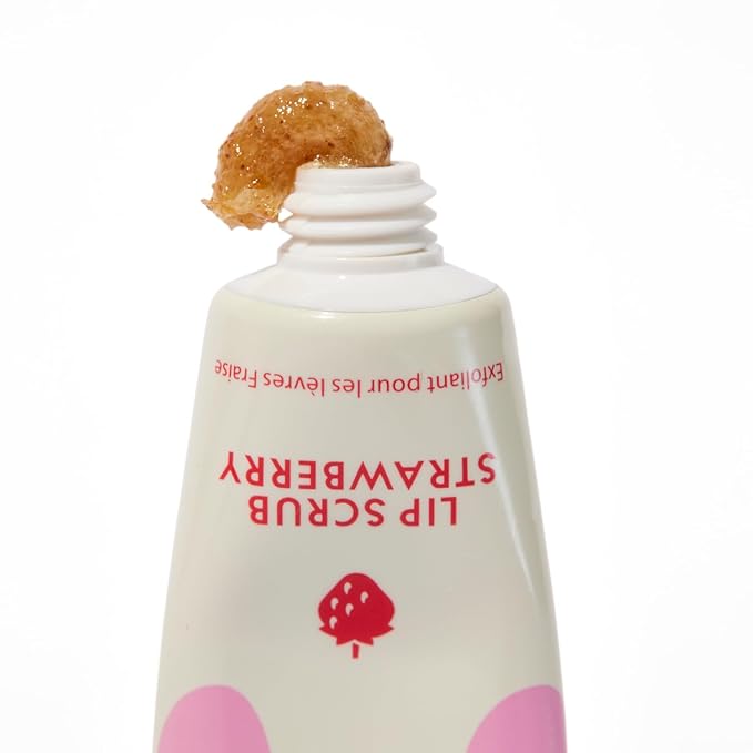 Lanolips Lip Scrub - Natural Lip Exfoliator Made with Lanolin, Vitamin E & Finely Ground Strawberry Seeds - Gentle Sugar Scrub for Healthy, Soft Lips - Strawberry (.35 oz)