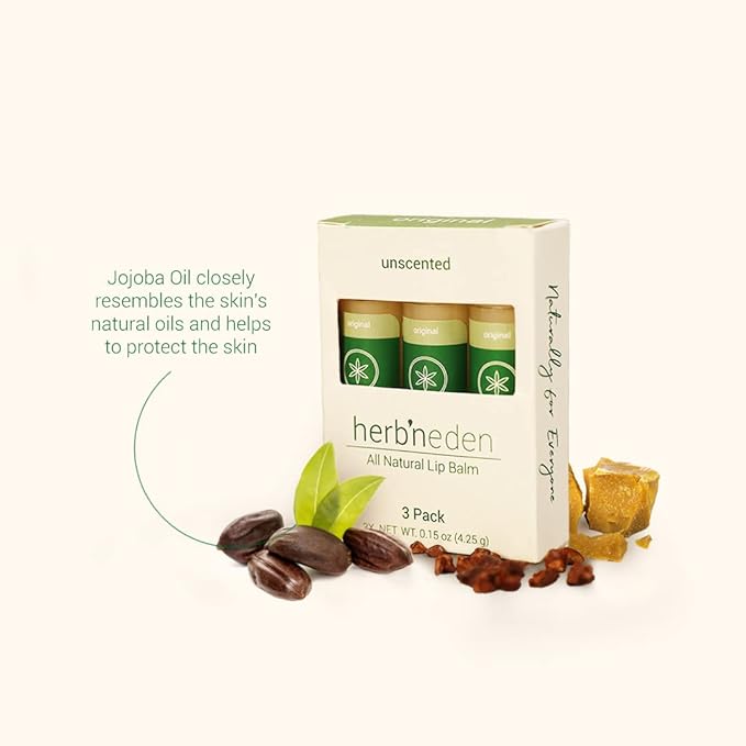 Herb’N Eden Original Lip Balm Pack of 3 | Moisturizing and Soothing for Dry, Chapped Lips | 100% Natural Ingredients | Essential Oils