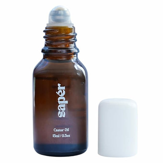 Castor Oil Roller Glass Bottle for Eyebrow, Eyelashes, Skin, Lips - Certified Organic 100% Pure Castor Oil, Cold Pressed, Hexane Free, Unrefined - Vegan, Mess Free Roll On Application, Single-Origin