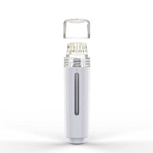 AQUA STAMP 2-in-1 Titanium Derma Stamp | 0.25mm Gold Micro Needles | Manual Microneedling Tool for Face Lips Scalp Care | Portable Serum Applicator with Storage Tube