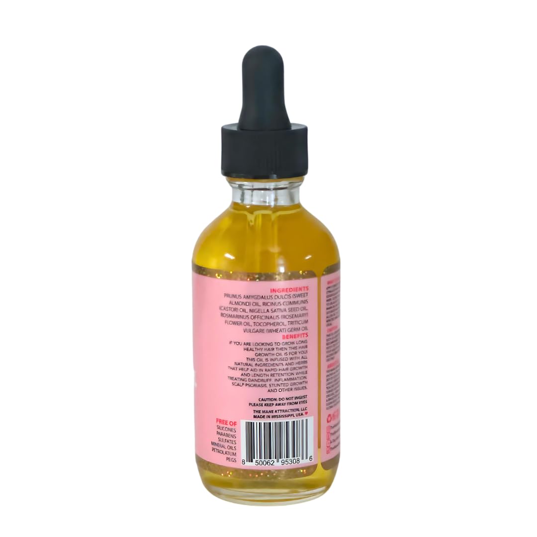 The Mane Attraction Hair Oil for All Hair Types, Infused with Rosemary Oil, Castor Oil & Black Seed Oil - Stimulating Hair Growth, Seals in Moisture, Soothes Irritated Scalp. Mini, 2oz