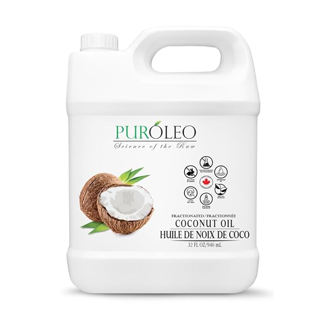 PUROLEO Fractionated Coconut Oil 32 Fl Oz/946 ML (Packed in Canada) 100% Natural and odorless Moisturizer & Carrier Oil l Hair Skin Body, Aromatherapy, Massage, Makeup Remover