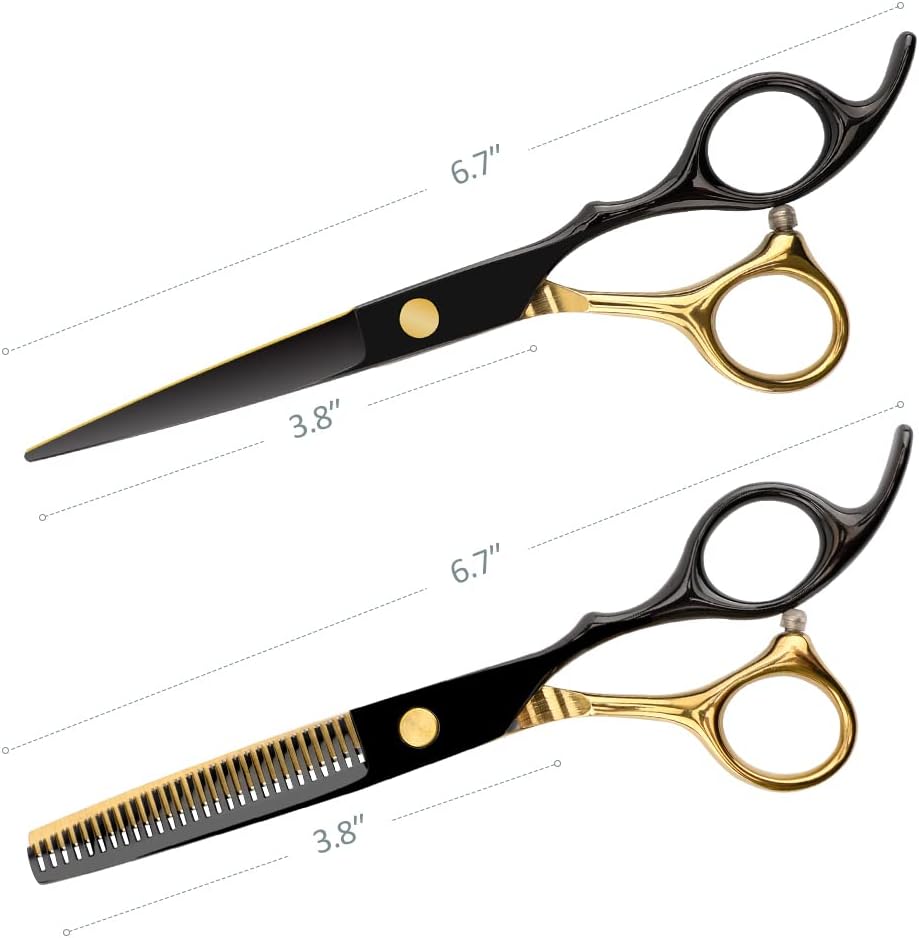 Professional Black Gold Hairdressing Scissors Stainless Steel Barber Hair Cutting Sets Salon Multifunctional Straight Shears Teeth Scissors Thinning Shears Tools for Mother Father's Gift