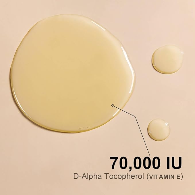 Vitamin E Oil 8 Fl Oz Organic Vitamin E oil for Skin 70,000 IU Vitamine oils for Scars Hair,Face,Nail,Scalp Perfect Bath and Body Oil Cold Pressed Hexane Free Non-GMO Gluten Free Formula