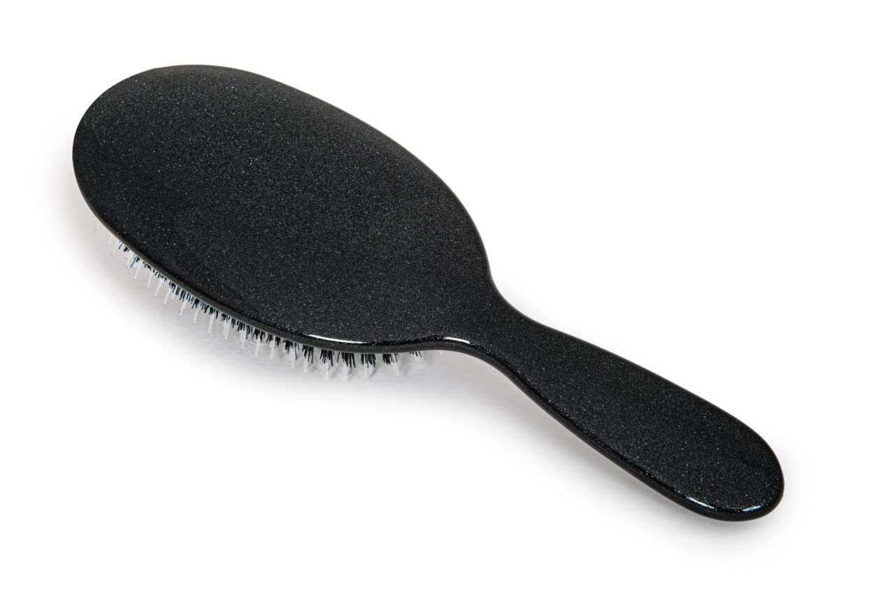 Rock & Ruddle Natural Mixed Boar Bristle Hair Brush for Women and Kids (Large 21 cm) - Perfect for Wet or Dry Hair, Detangling Smoothing Blowdrying - Designed & Made in UK - Black Stardust Design
