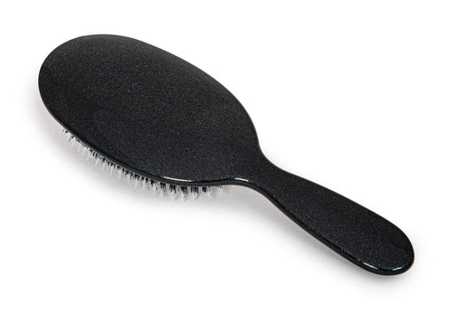 Rock & Ruddle Natural Mixed Boar Bristle Hair Brush for Women and Kids (Large 21 cm) - Perfect for Wet or Dry Hair, Detangling Smoothing Blowdrying - Designed & Made in UK - Black Stardust Design