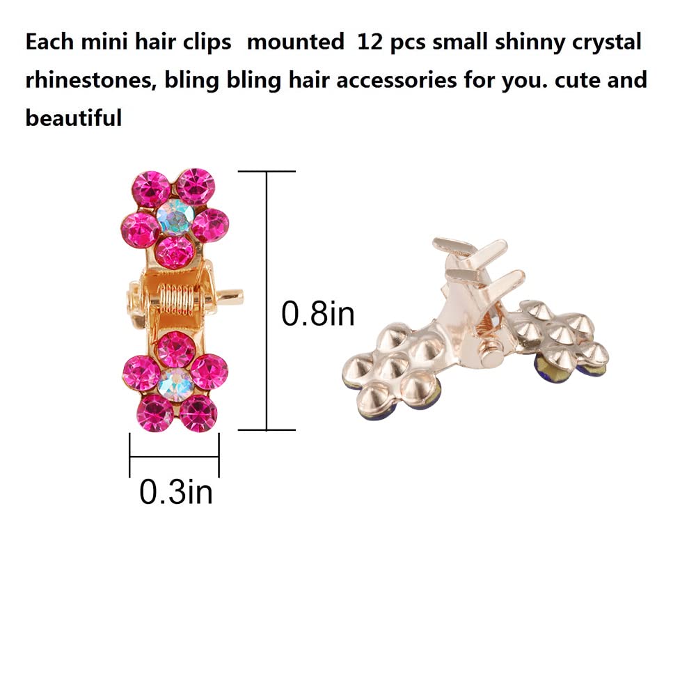 Mini Hair Claw Clips - No-Slip Grip Rhinestone Metal Clamps, Glitter Flower Accessories for Girls Women (Rose Gold-13Colors)