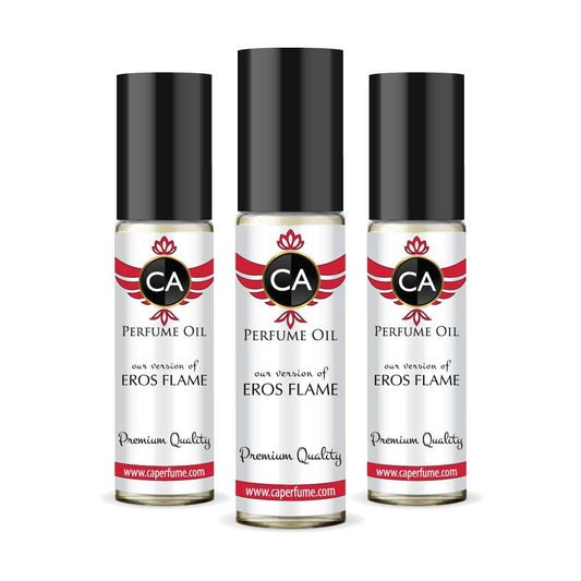 CA Perfume Impression of Eros Flame for Men Eau De Parfum Woody Spicy Scent Long Lasting Cologne for Men Travel Size TSA Ready for Day and Night Wear 0.33 Fl Oz 10ml (Pack of 3)