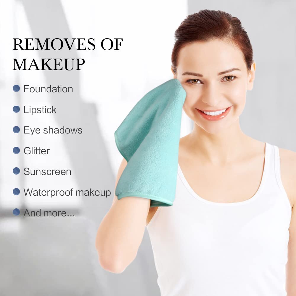 SINLAND Microfiber Face Cloths Reusable Makeup Remover Washcloths Super Soft and Absorbent Fingertip Face Towels for Sensitive Skin Women 12 x 12 Inch 6 Pack