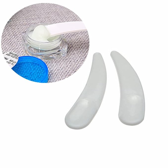 Ebonee 100 Pcs Mini Curved Cosmetic Spatula Scoop, Reusable Makeup Face Mask Spoon for Cream, Lotions, Moisturizers (White)
