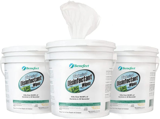 Benefect Botanical Disinfectant Wipes – 750 Sanitizing Wipes. 3 Pack of 250 Wipes Per Unit - High Traffic - Gym Wipes, Schools and Food Safe Cleaning (250, 3)