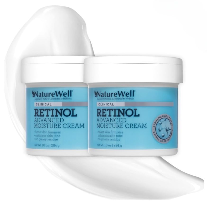 NATURE WELL Clinical Retinol Advanced Moisture Cream for Face, Body, & Hands, Boosts Skin Firmness, Enhances Skin Tone, No Greasy Residue, Packaging May Vary, 2 Pack (10 Oz Each)