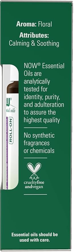 NOW Essential Oils, Lavender Roll-On, Certified Organic, Calming Blend, Steam Distilled, Topical Aromatherapy, 10-mL (Pack of 2)