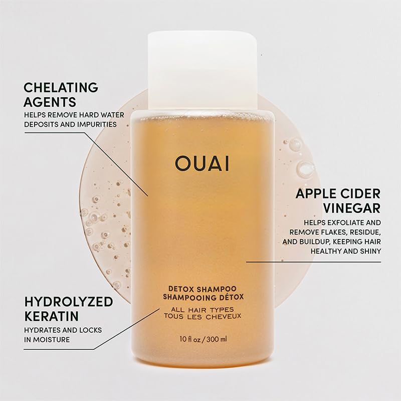 OUAI Detox Shampoo Travel Size - Clarifying Shampoo for Build Up, Dirt, Oil, Product and Hard Water - Apple Cider Vinegar & Keratin for Clean, Refreshed Hair - Sulfate-Free Hair Care (3 oz)