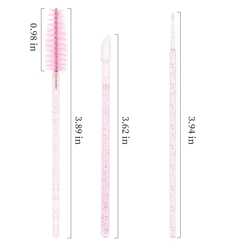 200Pcs Eyelash Extension Supplies Kit,Disposable Lash Spoolies Brushes Micro Swab Brushes Mascara Wand Lip Brushes for Eyelash Extension Tattoo Lipstick Applicator (Crystal Pink)