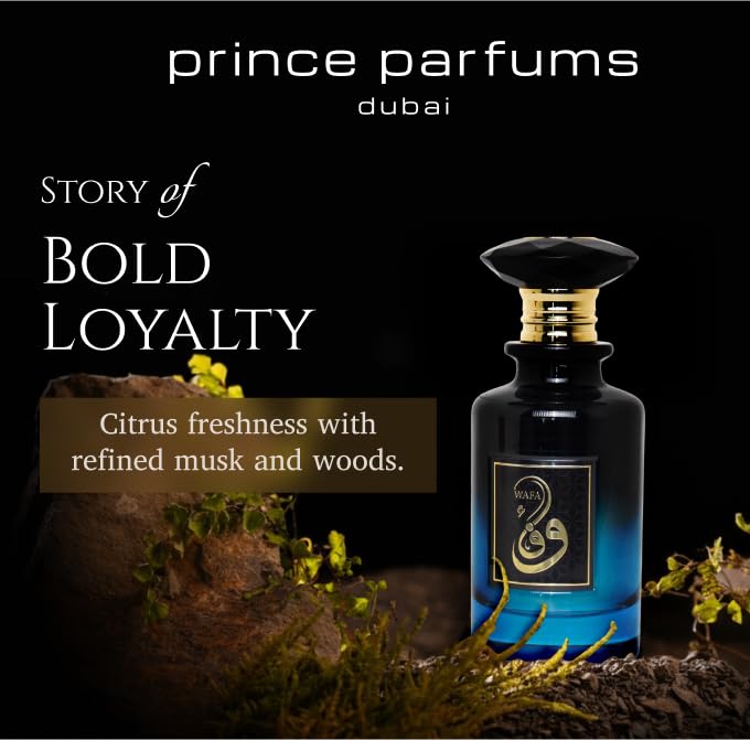 Prince Parfums Dubai – Wafa Men’s Eau de Parfum 3.4 Ounces – Bold Luxury Cologne with Mandarin, Cypress, Geranium & Musk – Citrus Freshness and Refined Woods for the Modern Man