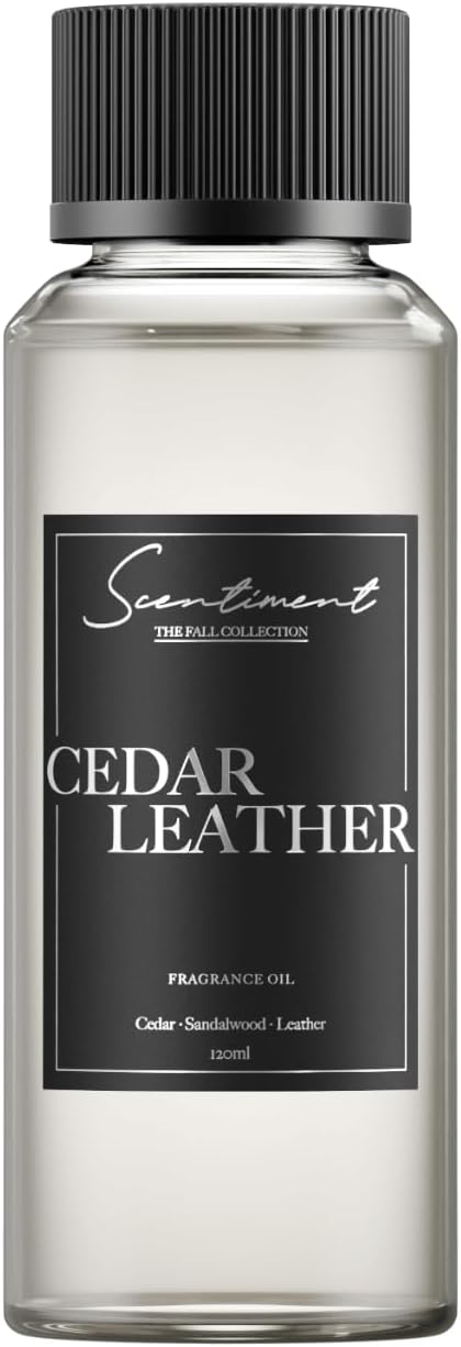 Cedar Leather Fall Collection Diffuser Oils | Aromatherapy Home Fragrance | Luxurious Scent with Lemon, Jasmine Sandalwood, Amber, Lavender, Vanilla, & Musk (120ml)
