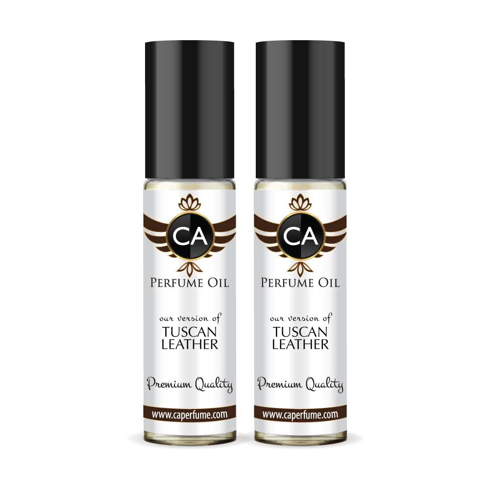 CA Perfume Impression of Tuscan Leather for Men Eau De Parfum Leather Scent Long Lasting Cologne for Men Travel Size TSA Ready for Day and Night Wear 0.33 Fl Oz 10ml (Pack of 2)