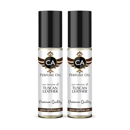 CA Perfume Impression of Tuscan Leather for Men Eau De Parfum Leather Scent Long Lasting Cologne for Men Travel Size TSA Ready for Day and Night Wear 0.33 Fl Oz 10ml (Pack of 2)