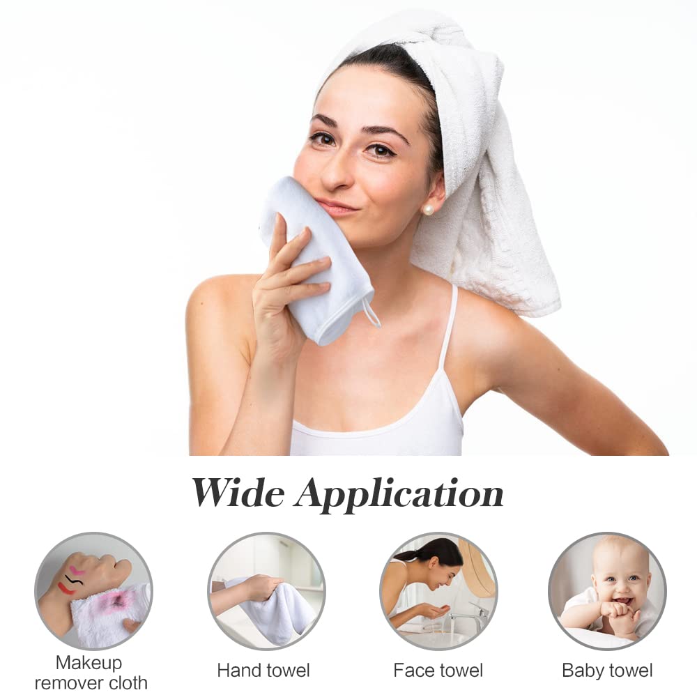 SINLAND Microfiber Face Cloths Reusable Makeup Remover Washcloths Super Soft and Absorbent Fingertip Face Towels for Sensitive Skin Women 12 x 12 Inch 12 Pack