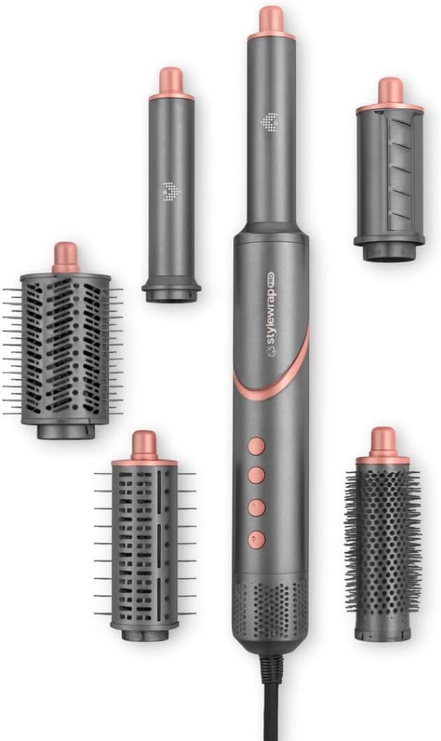 SRILabs StyleWrap Pro 7-in-1 Coanda Air Hair Multi Styler Dryer Brush in Gray with Negative Ions, Light Foldable Design, Quiet Brushless Motor, Aviation-Grade Aluminum, Memory Function
