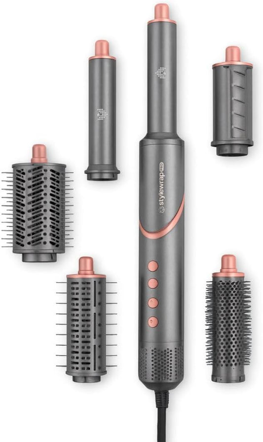SRILabs StyleWrap Pro 7-in-1 Coanda Air Hair Multi Styler Dryer Brush in Gray with Negative Ions, Light Foldable Design, Quiet Brushless Motor, Aviation-Grade Aluminum, Memory Function