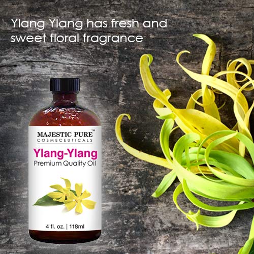 MAJESTIC PURE Ylang Ylang Essential Oil | 100% Pure and Natural Ylang Ylang Oil | Premium Grade Essential Oils for Hair Care, Home Diffusers, Skin, Aromatherapy, Massage and Humidifiers | 4 Fl Oz