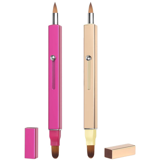 Retractable Retractable Dual-ended Lipstick Brush Double-ended Lip Makeup Brush Lip Gloss, Eyeshadow-2PCS (Gold + Rose)