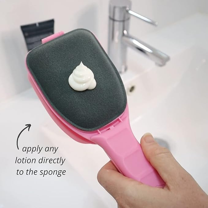 Bakslap - Body Lotion Applicator - Replaceable Sponge Pads (2 Pack) - Extendable Long Handle for Self Back & Body Application (Skin Cream, Suntan, Beauty, Tanning, Medical) (Pink)