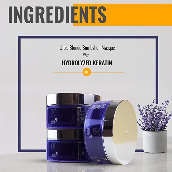 GK HAIR Global Keratin Ultra Blonde Bombshell Masque (7.05 Fl Oz/200 g) Semi-Permanent Long Lasting Hair Toning Color Pigments Moisturizing Styling and Coloring Mask for All Hair Types Unisex