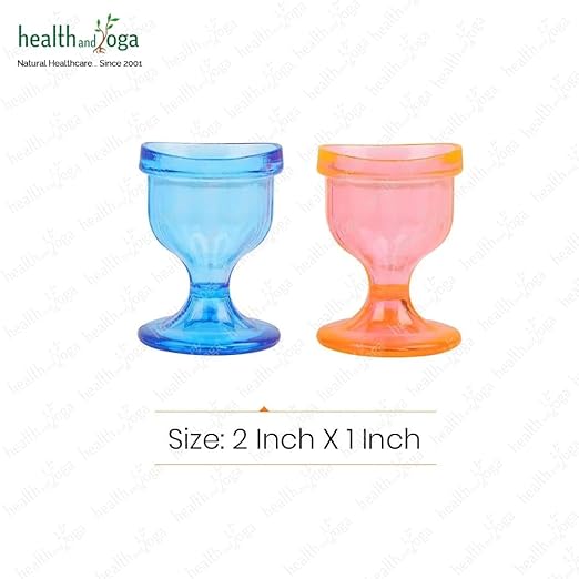 HealthAndYoga™ ChillEyes Colored Eye Wash Cups for Effective Eye Cleansing - with Storage Container - Eye Shaped Rim, Snug Fit (2 Pcs.) (1 Blue + 1 Orange)