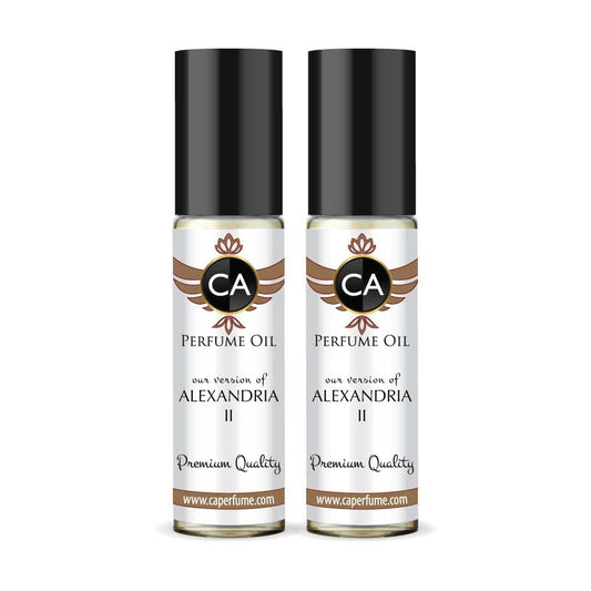 CA Perfume Impression of Alexandria II Unisex Eau De Parfum Amber Woody Scent Long Lasting Unisex Fragrance Travel Size TSA Ready for Day and Night Wear 0.33 Fl Oz 10ml (Pack of 2)