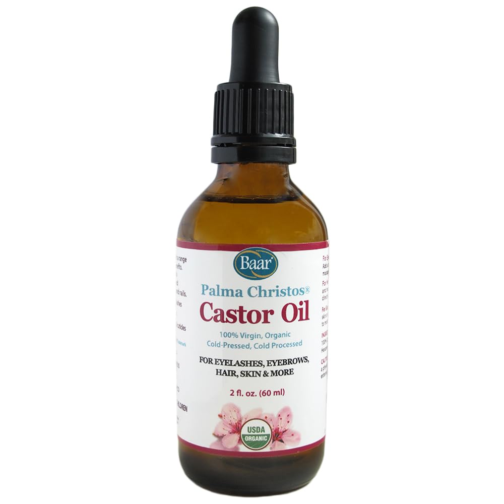 Baar Palma Christos Castor Oil, Organic, 100% Pure, Cold-Pressed, Hexane-Free Products. Helps with Conditions for Hair Growth for Eyebrows, Hair, and Eyelashes. Natural Hair Treatment Oil 2 oz.
