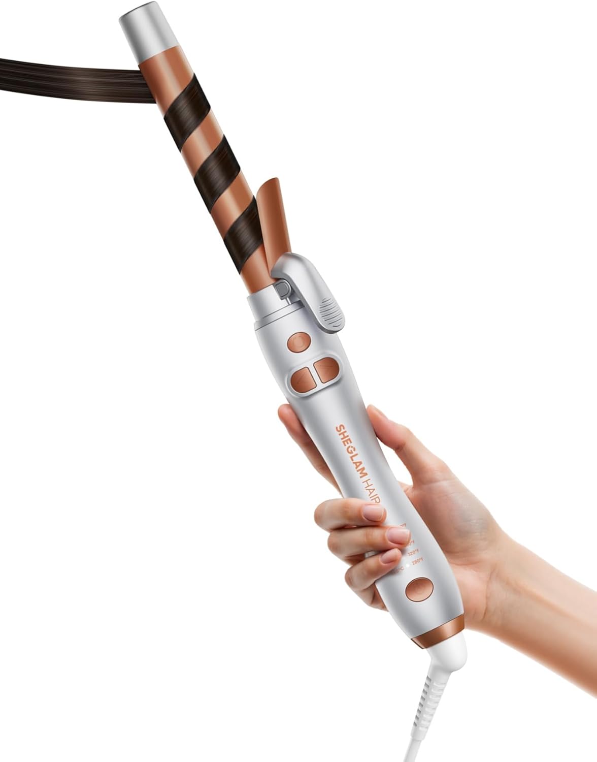 SHEGLAM Rotating Curling Iron Extra Long, Curl Cycle, 1 Inch Automatic Curling Wand for Long Hair, Self Spinning Barrel up to 430°F, Dual Voltage