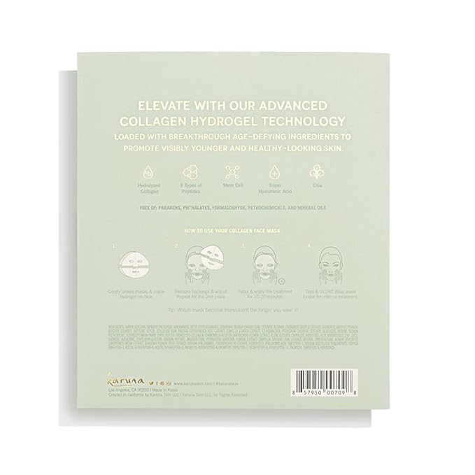 Karuna Skin - COLLAGEN Face Mask Sheets, Hydrogel 2-Piece Facial Mask, Age-Defying, Hydrating, Rejuvenating & Moisturizing Skin Care Essential That Targets Fine Lines & Wrinkles, 1 Pack
