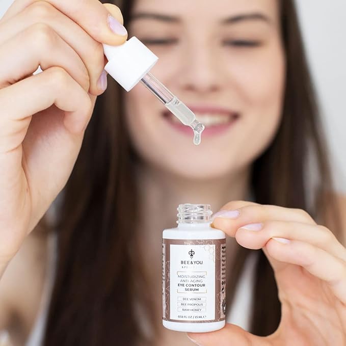 BEE and YOU Eye Serum, Anti Aging, Anti Wrinkle Serum 100% Natural with Bee Venom, Propolis Extract, Raw Honey, Hyaluronic Acid, For Dark Circles Under Eye Treatment and Puffiness, Skin Care, 15ml