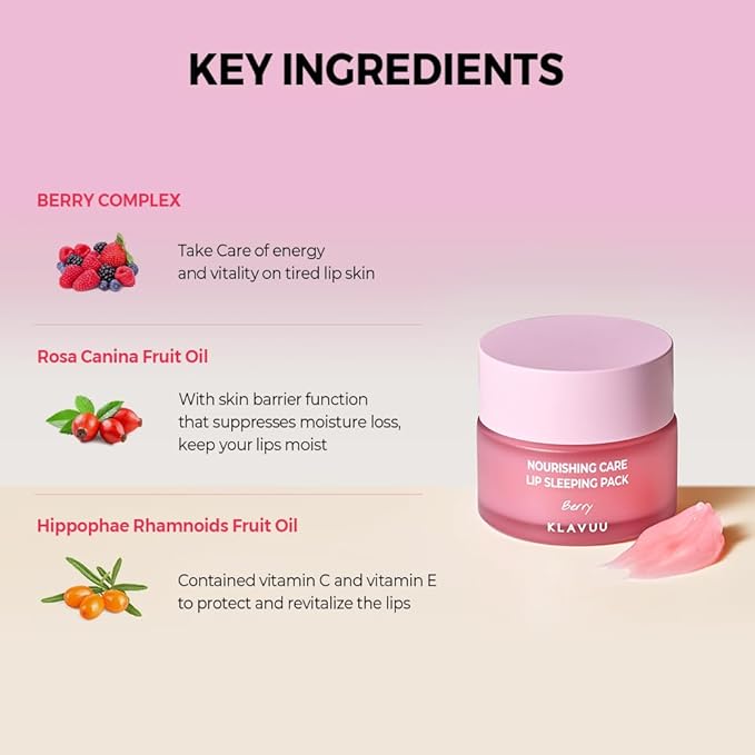 Klavuu Lip Mask Set (2PCS) – Overnight Deep Hydrating Korean Lip Balm Treatment for Very Dry, Chapped Lips | Lip Lightening & Plumping with Instant Hydration | Gentle Exfoliating (Berry & Berry)