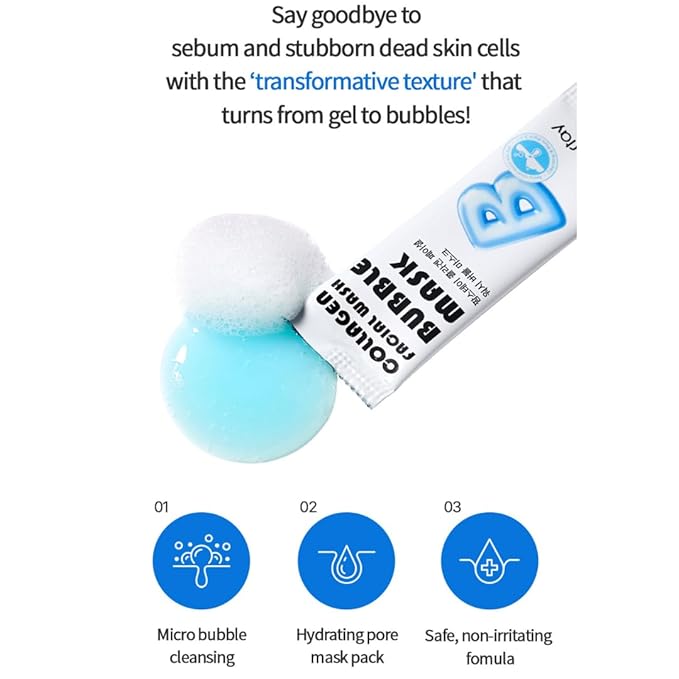 Collagen Facial Wash Bubble Mask, Korean Pore Cleanser for Blackheads, Exfoliator Dead Skin Cells, Deep Cleansing & Hydrating, Non-Irritating & Soothing for Sensitive Skin, For Men & Women, 20 pcs