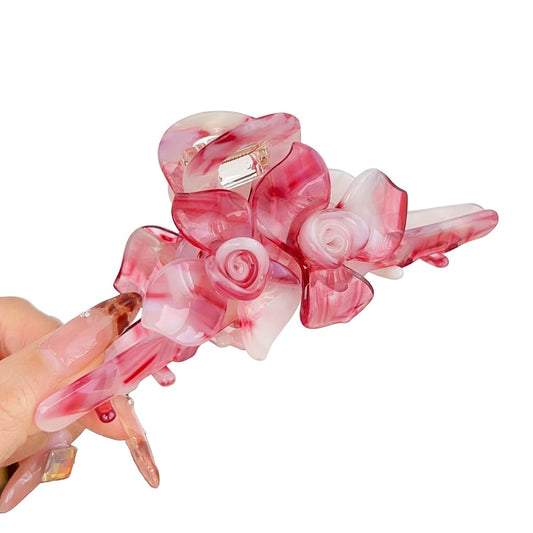 Premium Acetate Hair Clip for Women - Elegant Plant-Based Hair Claw with Secure Hold, Gentle on Hair (B-Floral Red, 5.1 * 2.3 * 2.1inch)