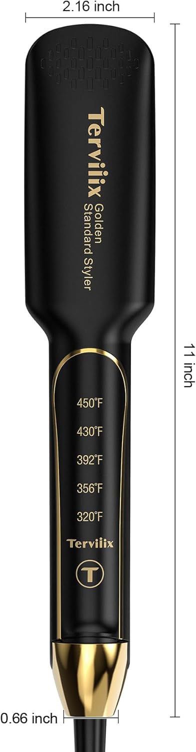 Terviiix Titanium Flat Iron Hair Straightener - ARC Non-Snagging for Smooth, One-Swipe Results, Salon-Grade Wide 1-3/4 Inch Straightening Iron Saves Time on Thick, Curly, Black & Natural Hair, Gold