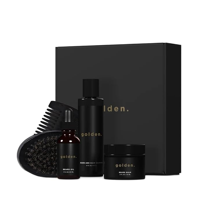 Golden Grooming Co. Ultimate Beard Care Kit for Men | Includes Beard & Hair Shampoo, Beard Balm, Beard Oil, Comb & Brush | Complete Grooming Bundle