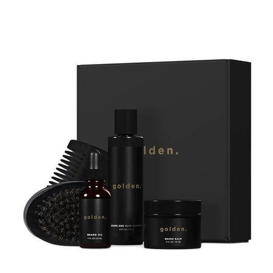 Golden Grooming Co. Ultimate Beard Care Kit for Men | Includes Beard & Hair Shampoo, Beard Balm, Beard Oil, Comb & Brush | Complete Grooming Bundle