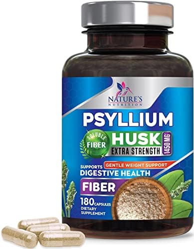 Psyllium Husk Capsules 1450mg, Natural Soluble 180 Capsules