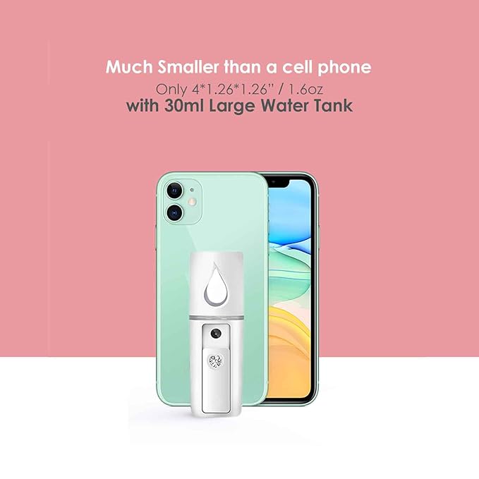 GIVERARE Nano Facial Steamer, Handy Mini Mister with Mirror, USB Rechargeable Mist Sprayer, Visual Water Tank Moisturizing&Hydrating for Face, Makeup, Skin Care, Eyelash Extensions-White