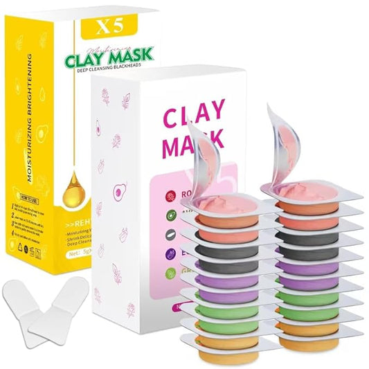 Clay Mask Set 20 Pods, Face Mask Skin Care, Green Tea, Turmeric, Dead Sea Mud, Rose, 24K Gold, Eggplant, Avocado, Mud Mask Deep Cleansing Skin, Blackhead Removal, Men & Women Facial Mask