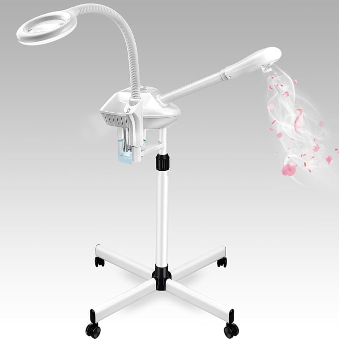 Professional 2 in 1 Facial Steamer for Ozone Humidifier Atomizer Attach 5× Magnifier and Light, Face Steamer Clean Skin Firming Pores and Moisturizing Suitable for a Beauty, Spa, at Home